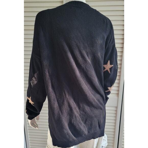 Womans Sweater Olivia Sky Star Graphic Knit Distressed Hobo Button Cardigan Sz L - Picture 7 of 11